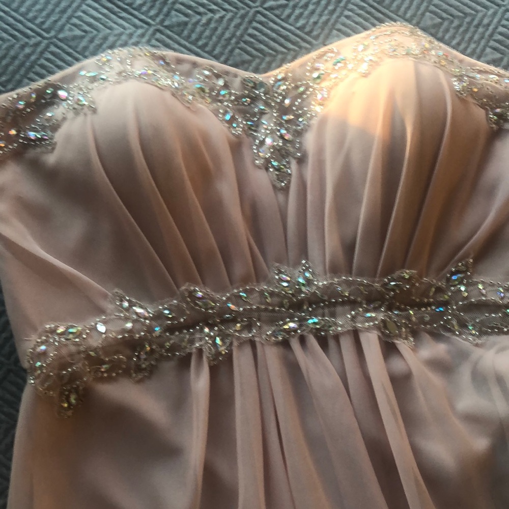 Pale cream beaded prom dress-size 8 petite